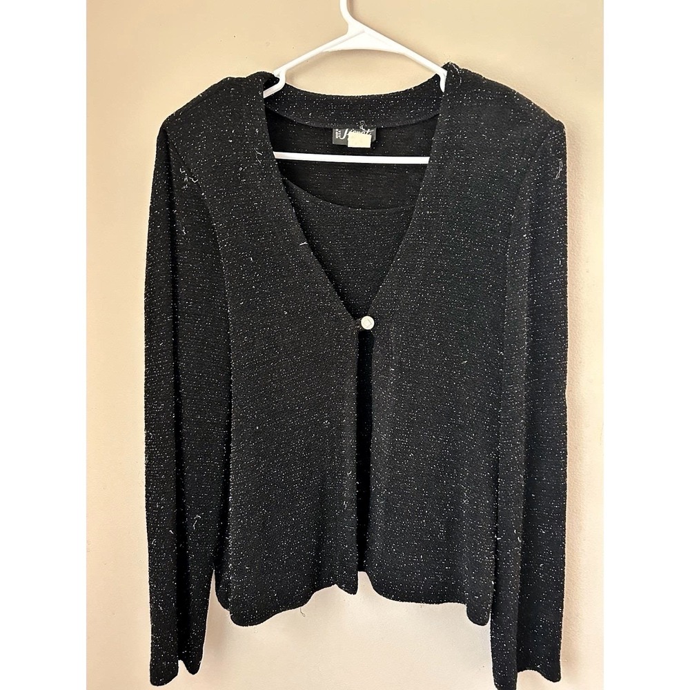 Signet‎ Women's Vintage Cardigan with Attached Tank Black with Silver Size Small